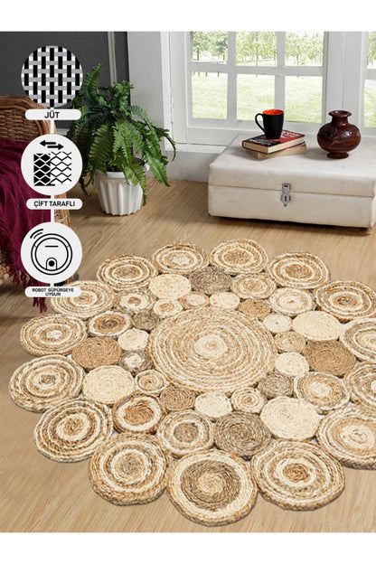 Durable Weave Natural Handmade Jute Wicker Round Oval Carpet Made with Hand Woven Jute Fibers