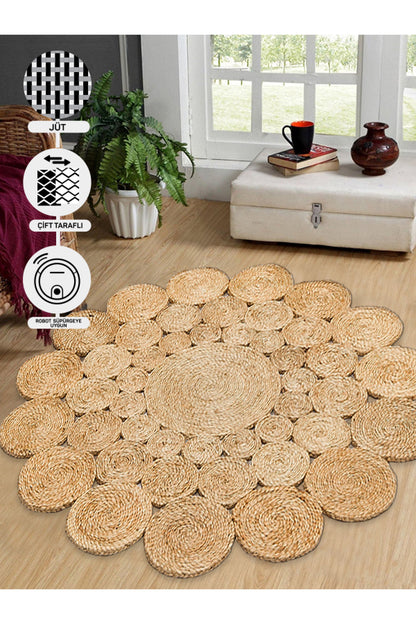 Durable Weave Natural Handmade Jute Wicker Round Oval Carpet Made with Hand Woven Jute Fibers