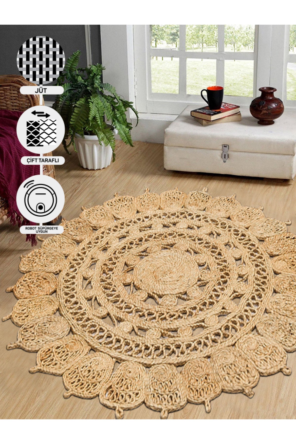 Durable Weave Natural Handmade Jute Wicker Round Oval Carpet Made with Hand Woven Jute Fibers