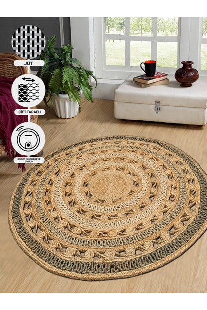 Durable Weave Natural Handmade Jute Wicker Round Oval Carpet Made with Hand Woven Jute Fibers