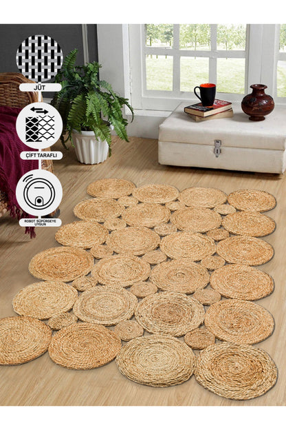 Durable Weave Natural Handmade Jute Wicker Round Oval Carpet Made with Hand Woven Jute Fibers