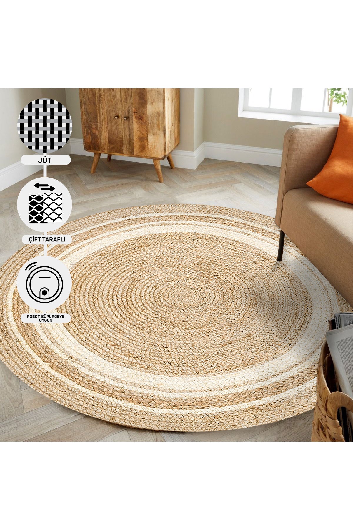 Durable Knitted Real Natural Natural Handmade Jute Wicker Carpet Made from Hand-Woven Jute Fibers