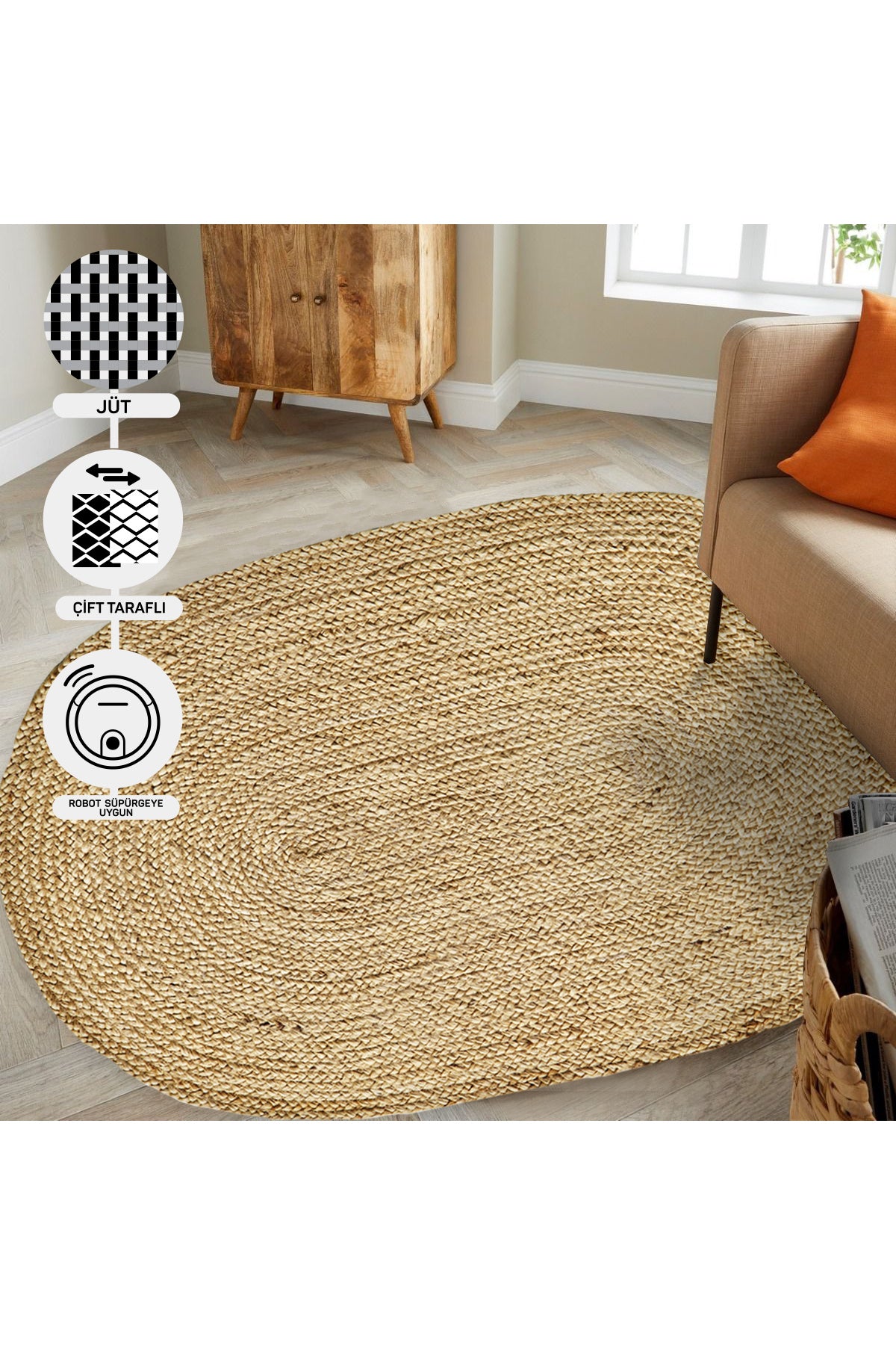 Durable Knitted Real Natural Natural Handmade Jute Wicker Carpet Made from Hand-Woven Jute Fibers