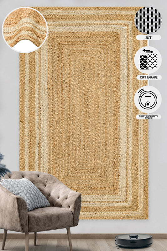 Durable Knitted Real Natural Natural Handmade Jute Wicker Carpet Made from Hand-Woven Jute Fibers