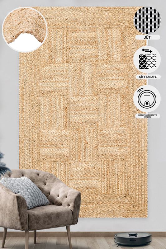 Durable Knitted Real Natural Natural Handmade Jute Wicker Carpet Made from Hand-Woven Jute Fibers