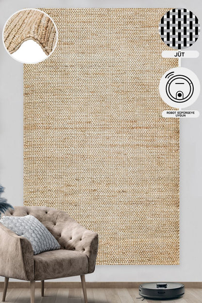 Durable Knitted Real Natural Natural Handmade Jute Wicker Carpet Made from Hand-Woven Jute Fibers