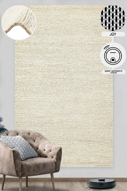 Durable Knitted Real Natural Natural Handmade Jute Wicker Carpet Made from Hand-Woven Jute Fibers