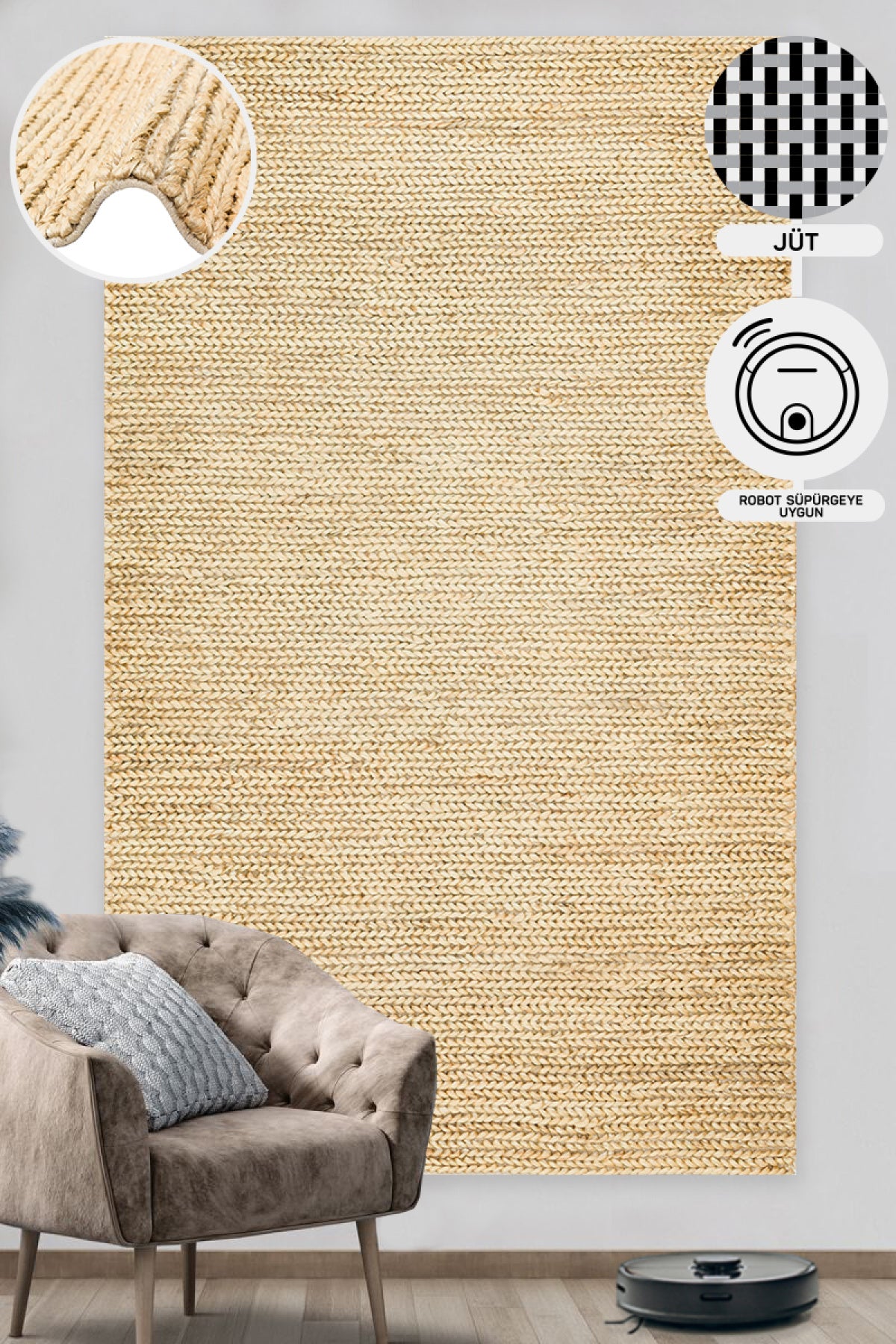 Durable Knitted Real Natural Natural Handmade Jute Wicker Carpet Made from Hand-Woven Jute Fibers