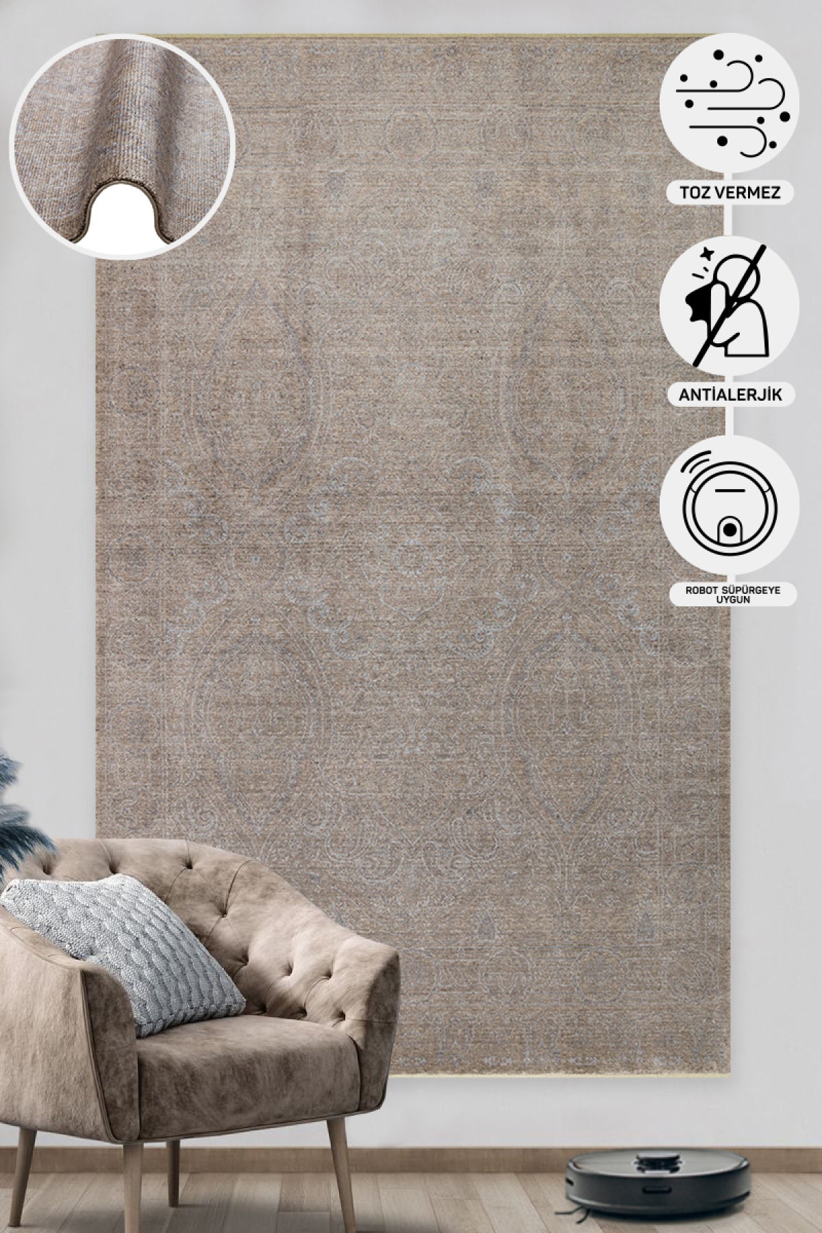 Uşak Carpet Special Beige Living Room Carpet Produced by Hand on Special Looms