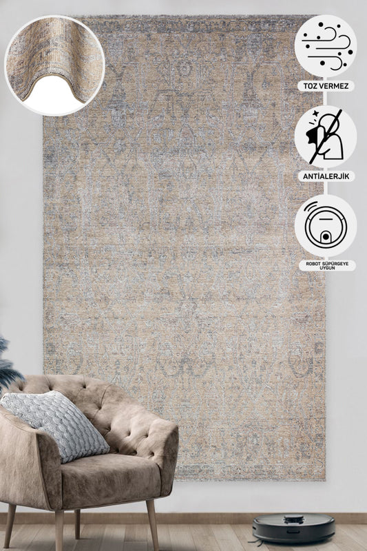 Uşak Carpet Special Beige Living Room Carpet Produced by Hand on Special Looms