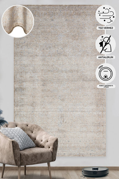 Uşak Carpet Special Beige Living Room Carpet Produced by Hand on Special Looms