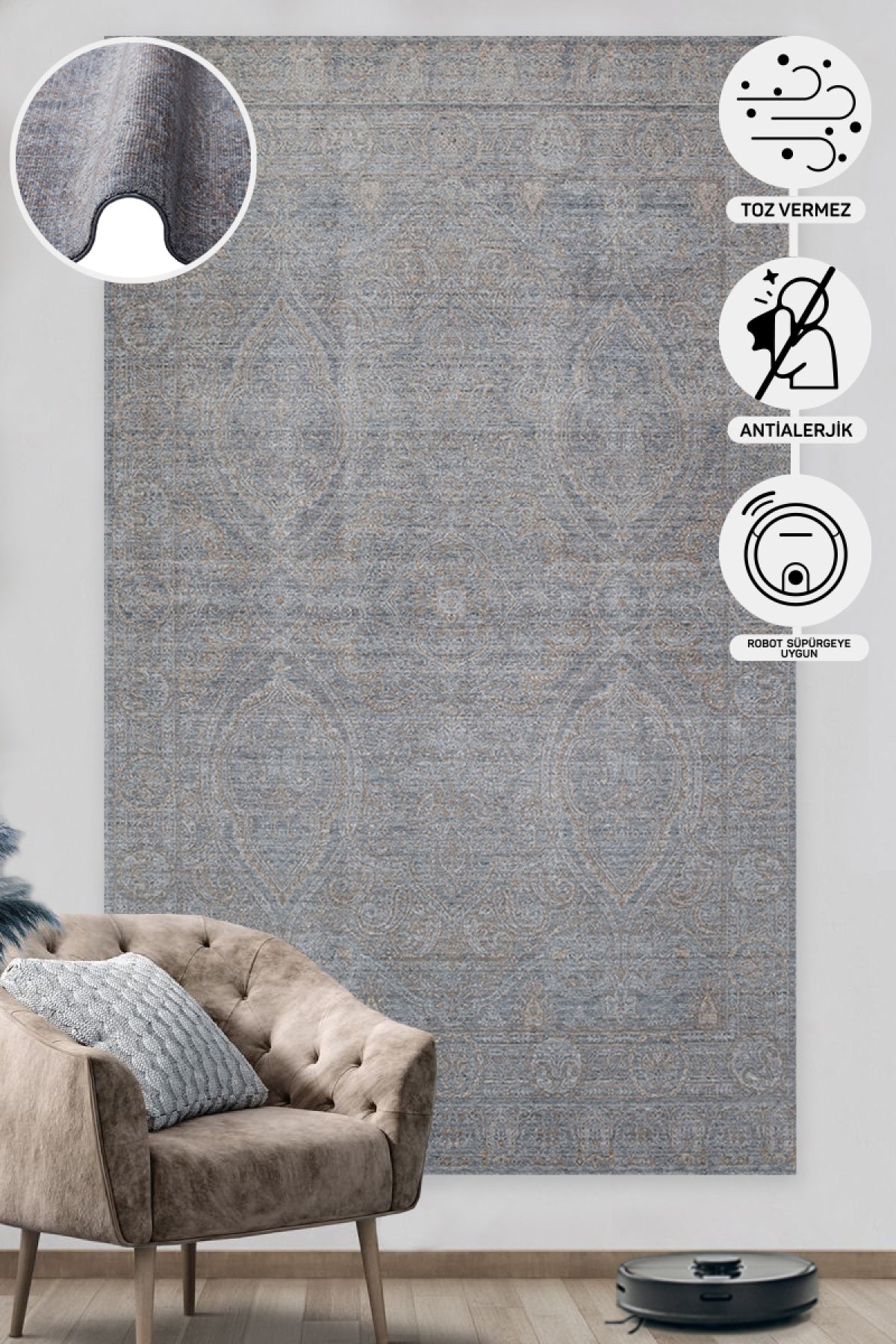 Uşak Carpet Special Gray Bronze Living Room Carpet Produced by Hand on Special Looms