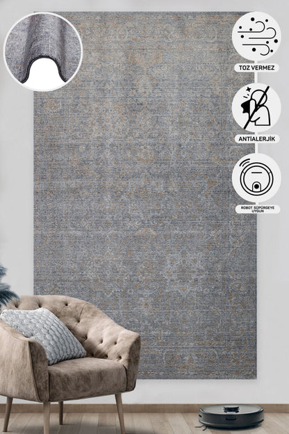 Uşak Carpet Special Gray Bronze Living Room Carpet Produced by Hand on Special Looms