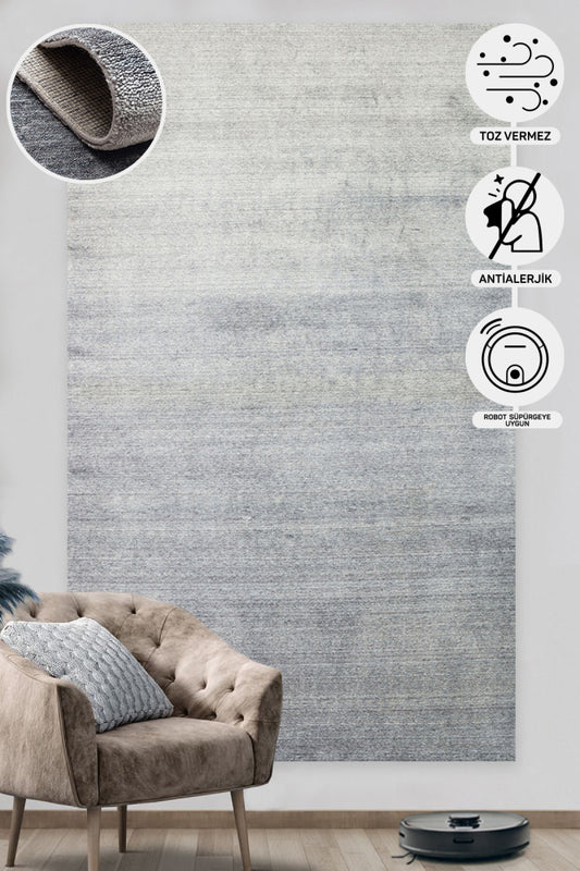 Uşak Carpet Special Gray Living Room Carpet Produced by Hand on Special Looms