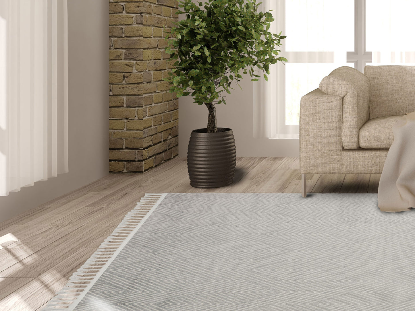 Modern Striped Soft Textured Antiallergic Modern Gray Carpet Living Room Kitchen Hallway Carpet