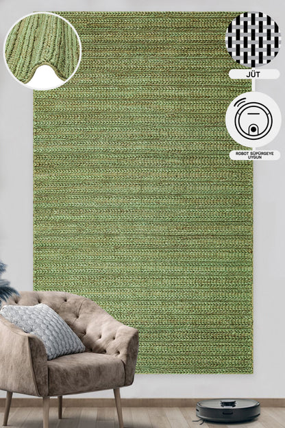 Hand-Woven Natural Jute Wicker Carpet with Different Weave Texture