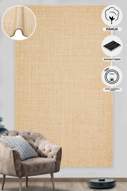 Wicker Jute Look Soft Textured Non-Slip Modern Woven Beige Rug Living Room Kitchen Bedroom Carpet