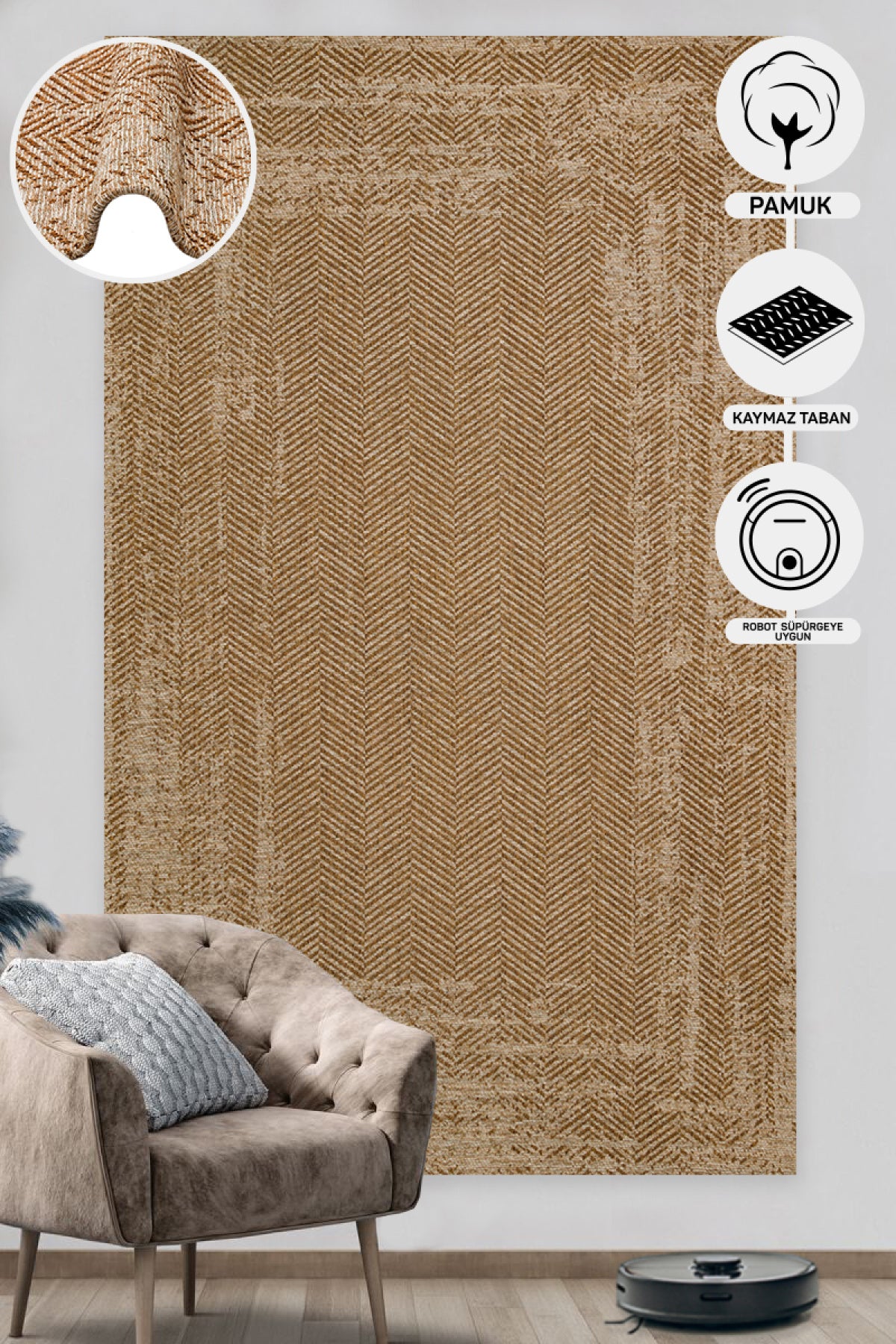 Wicker Jute Look Soft Textured Non-Slip Modern Woven Beige Rug Living Room Kitchen Bedroom Carpet