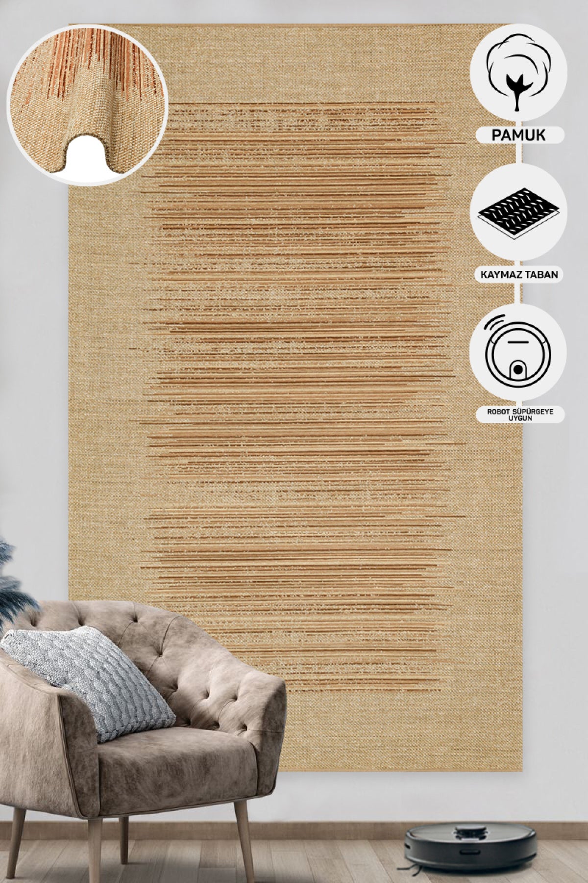 Wicker Jute Look Soft Textured Non-Slip Modern Woven Beige Rug Living Room Kitchen Bedroom Carpet