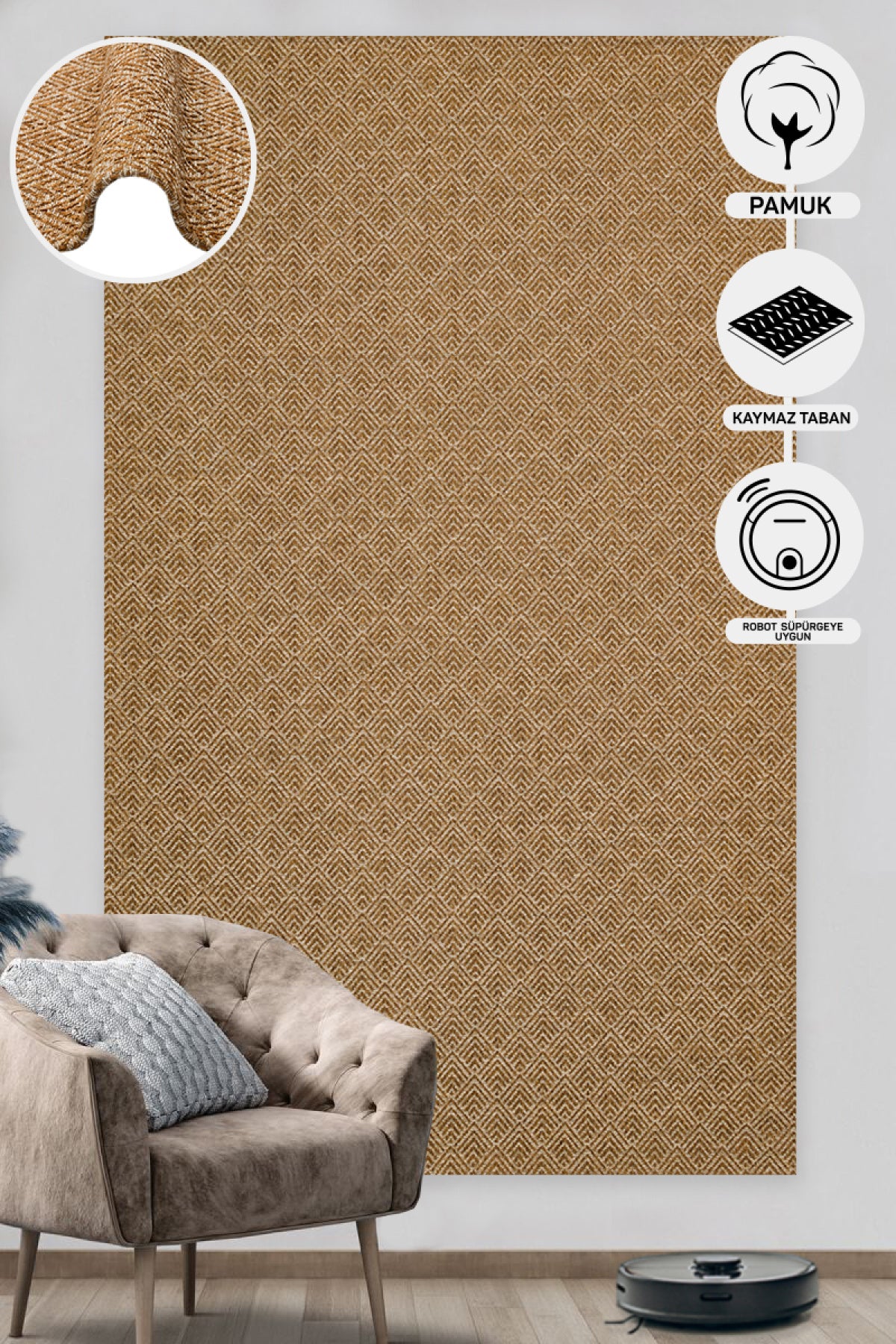 Wicker Jute Look Soft Textured Non-Slip Modern Woven Beige Rug Living Room Kitchen Bedroom Carpet