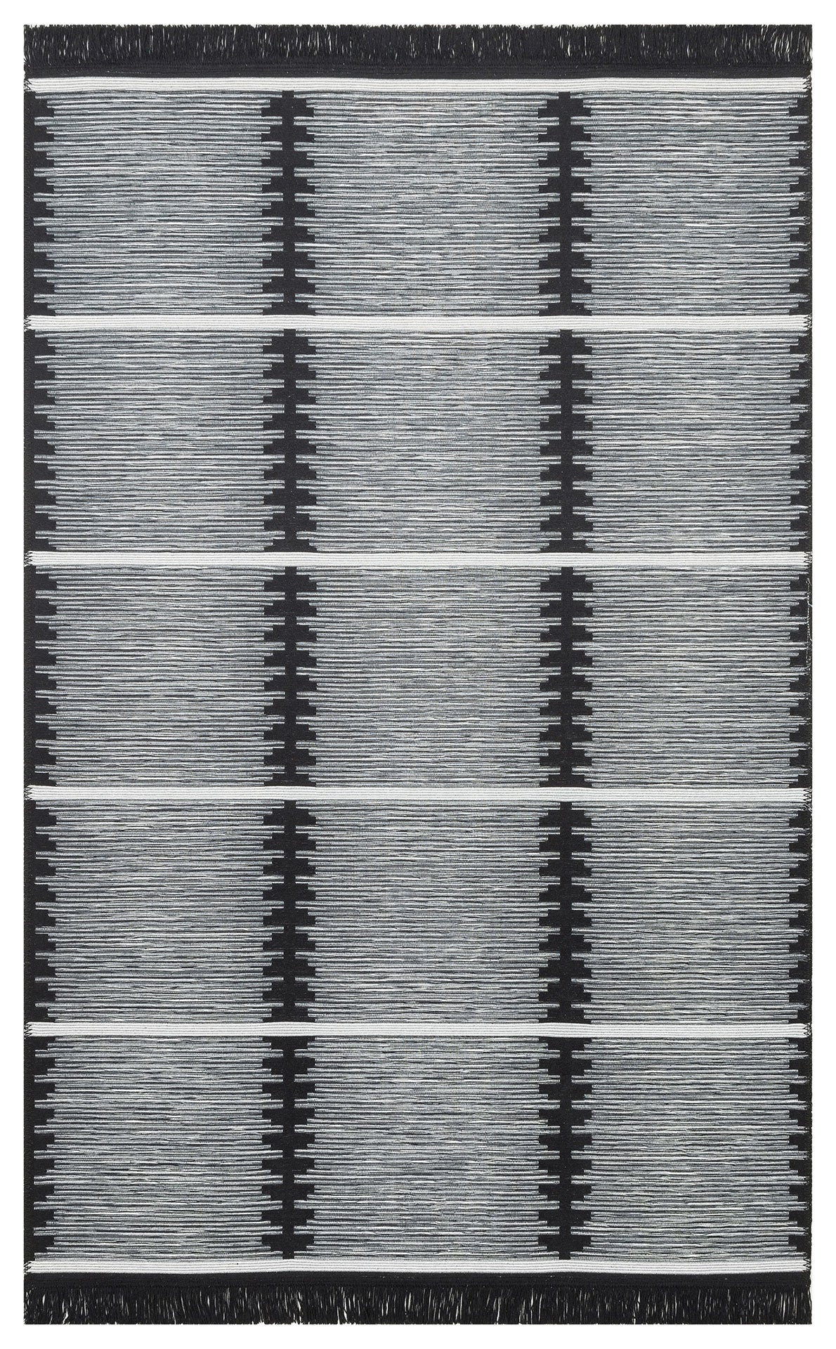 Modern Patterned Woven Washable Double Sided Cotton Black and White Rug