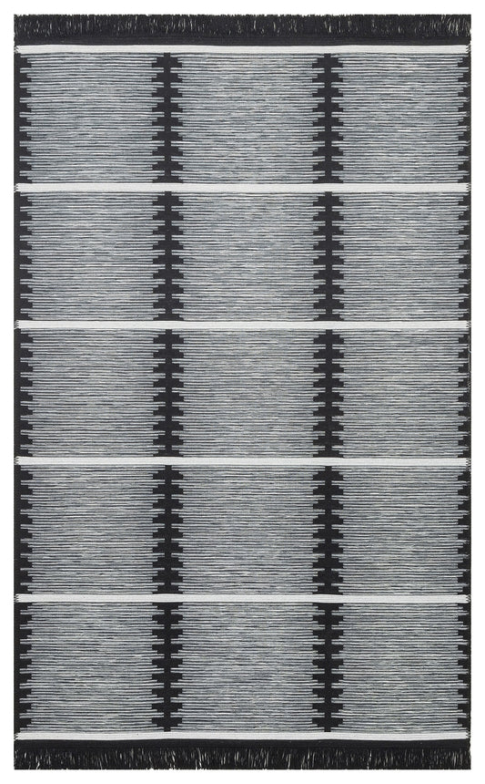 Modern Patterned Woven Washable Double Sided Cotton Black and White Rug