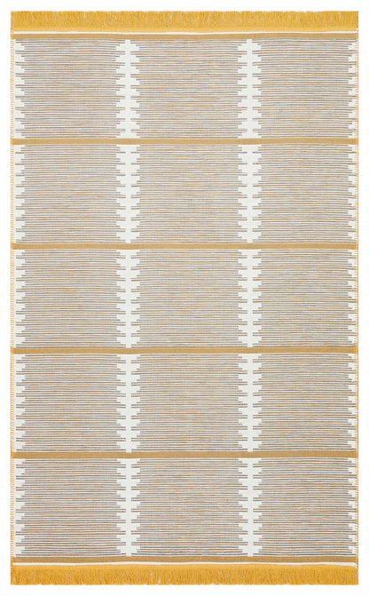 Modern Patterned Woven Washable Double Sided Cotton Black White Yellow Rug