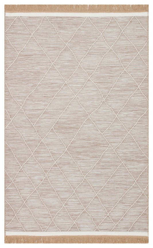 Modern Patterned Woven Washable Double Sided Cotton Beige Rug