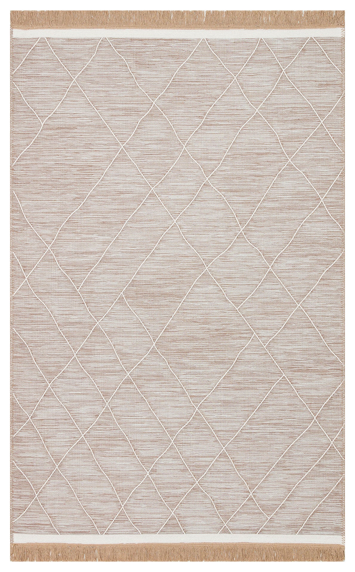 Modern Patterned Woven Washable Double Sided Cotton Beige Rug