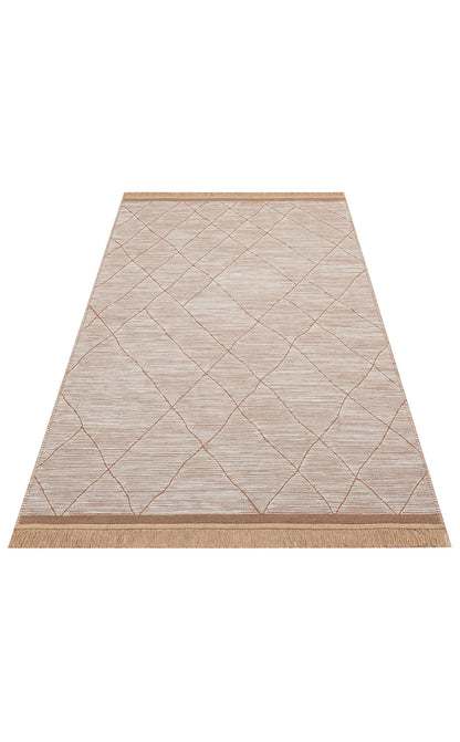 Modern Patterned Woven Washable Double Sided Cotton Beige Rug