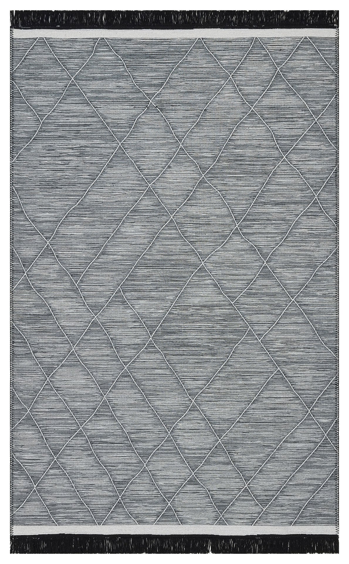 Modern Patterned Woven Washable Double Sided Cotton Gray Rug