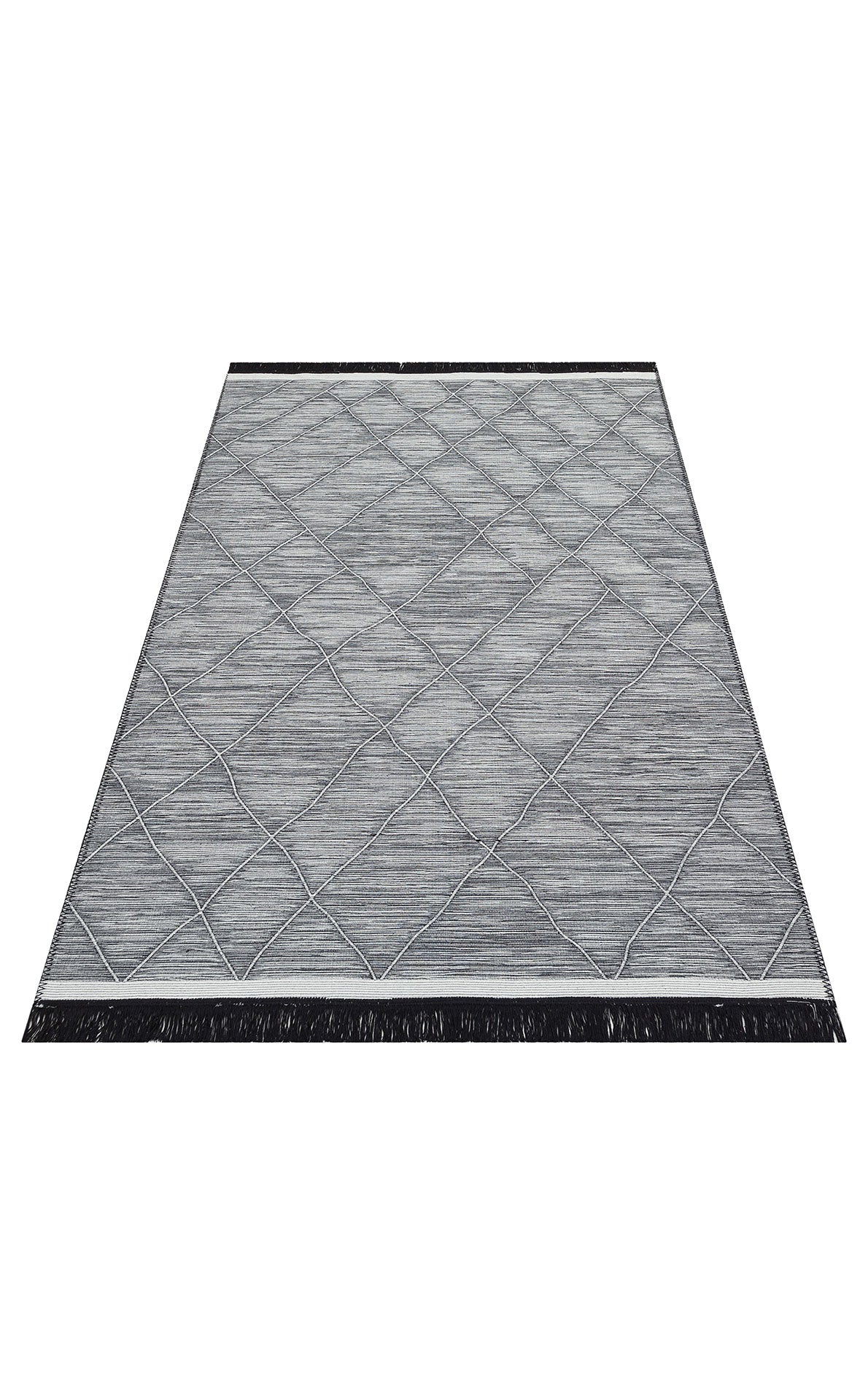 Modern Patterned Woven Washable Double Sided Cotton Gray Rug