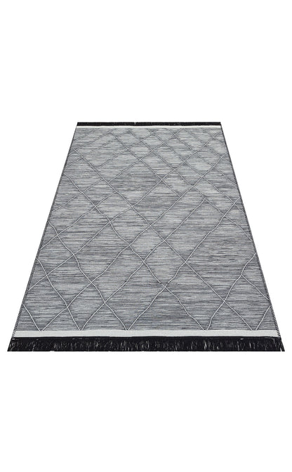 Modern Patterned Woven Washable Double Sided Cotton Gray Rug