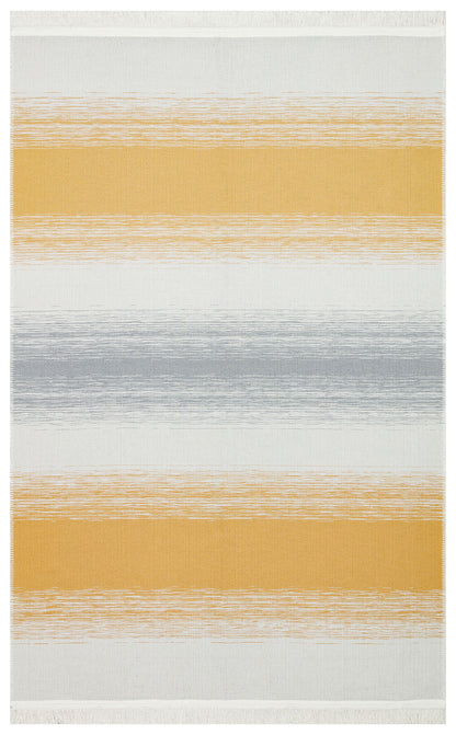 Modern Patterned Woven Washable Double Sided Cotton Gray Yellow Rug