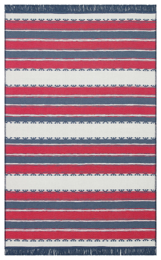 Modern Patterned Woven Washable Double Sided Cotton Red Color Rug