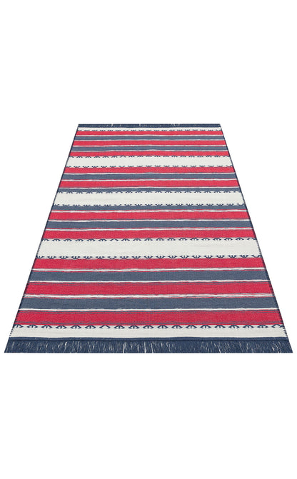 Modern Patterned Woven Washable Double Sided Cotton Red Color Rug