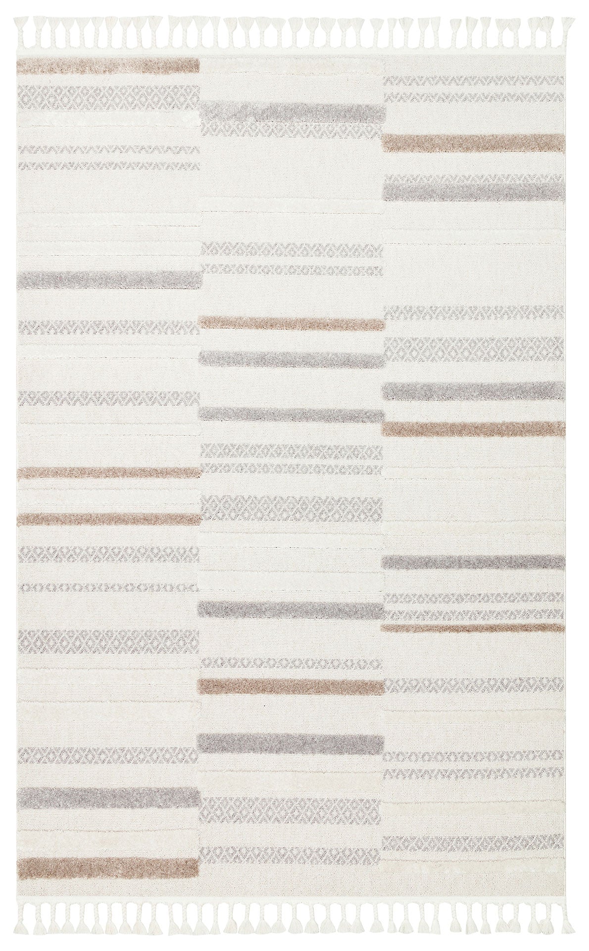 White Gray Soft Textured Antiallergic Modern Scandinavian Carpet with Ethnic Knitted Patterns