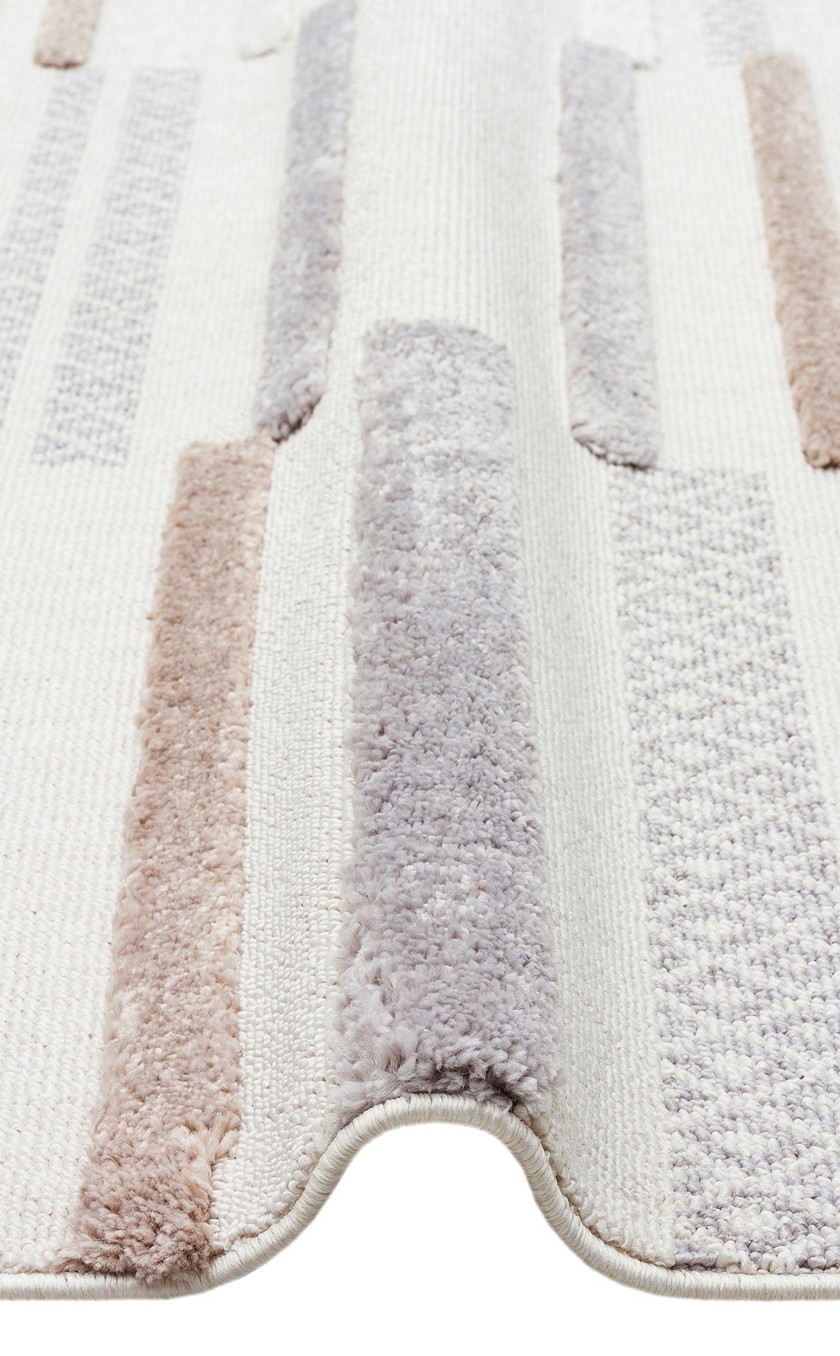 White Gray Soft Textured Antiallergic Modern Scandinavian Carpet with Ethnic Knitted Patterns