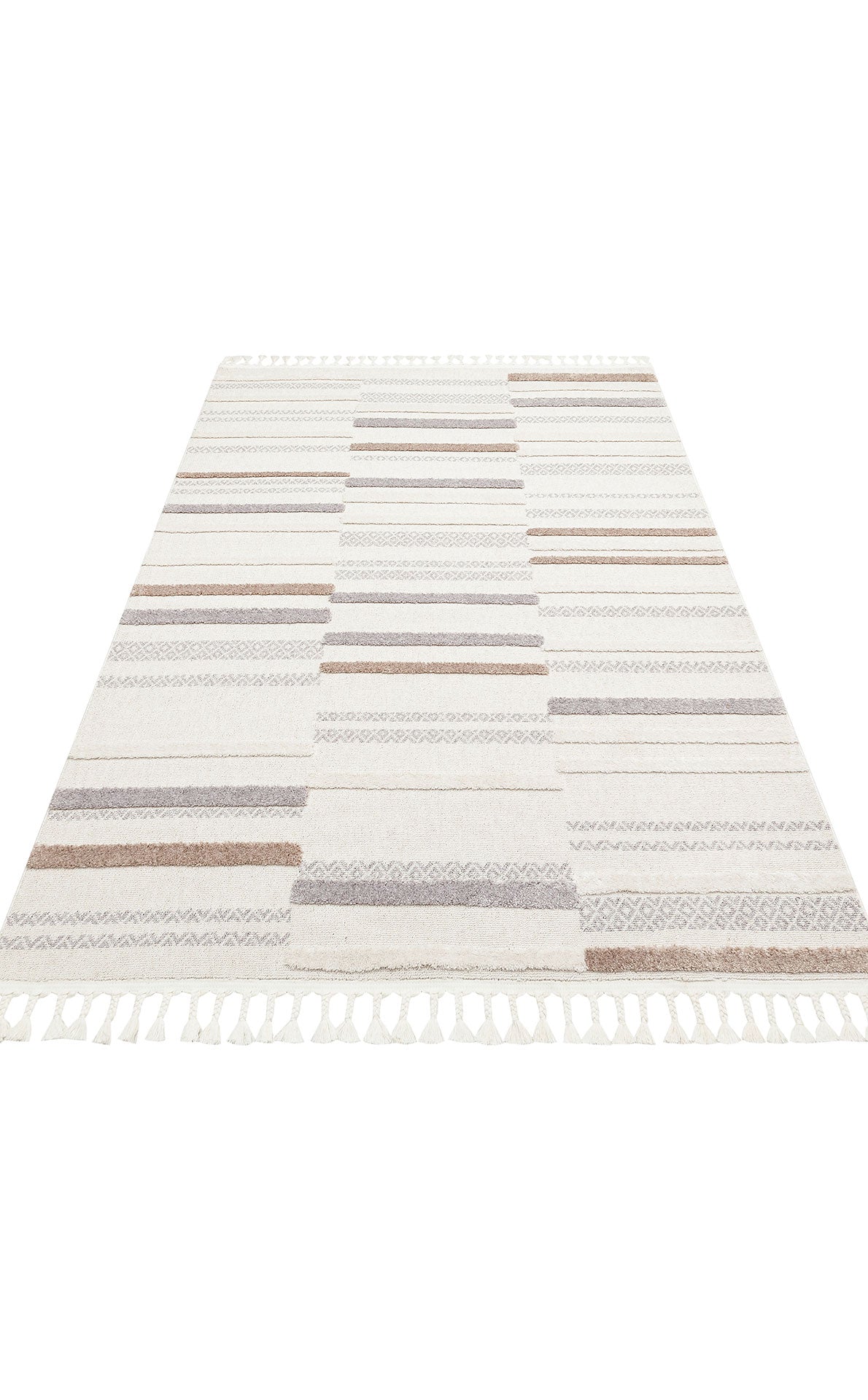 White Gray Soft Textured Antiallergic Modern Scandinavian Carpet with Ethnic Knitted Patterns