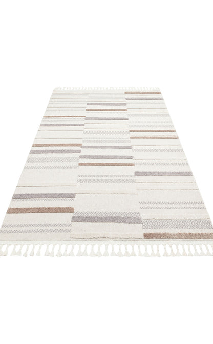 White Gray Soft Textured Antiallergic Modern Scandinavian Carpet with Ethnic Knitted Patterns