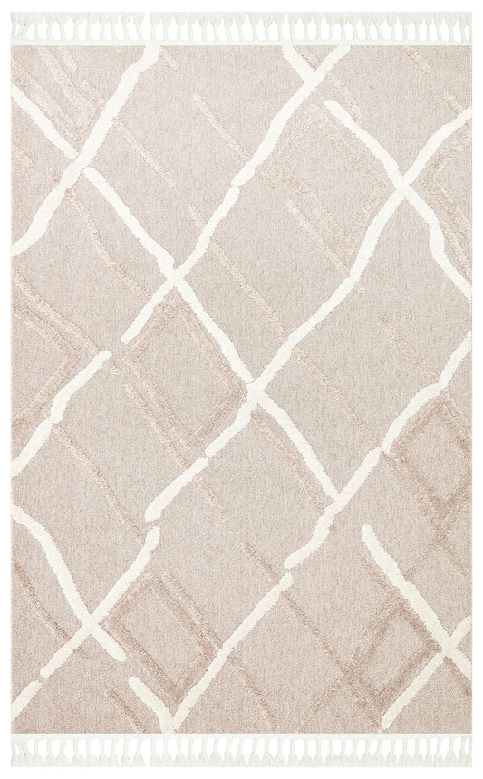 Beige White Soft Textured Antiallergic Modern Scandinavian Carpet with Ethnic Knitted Patterns