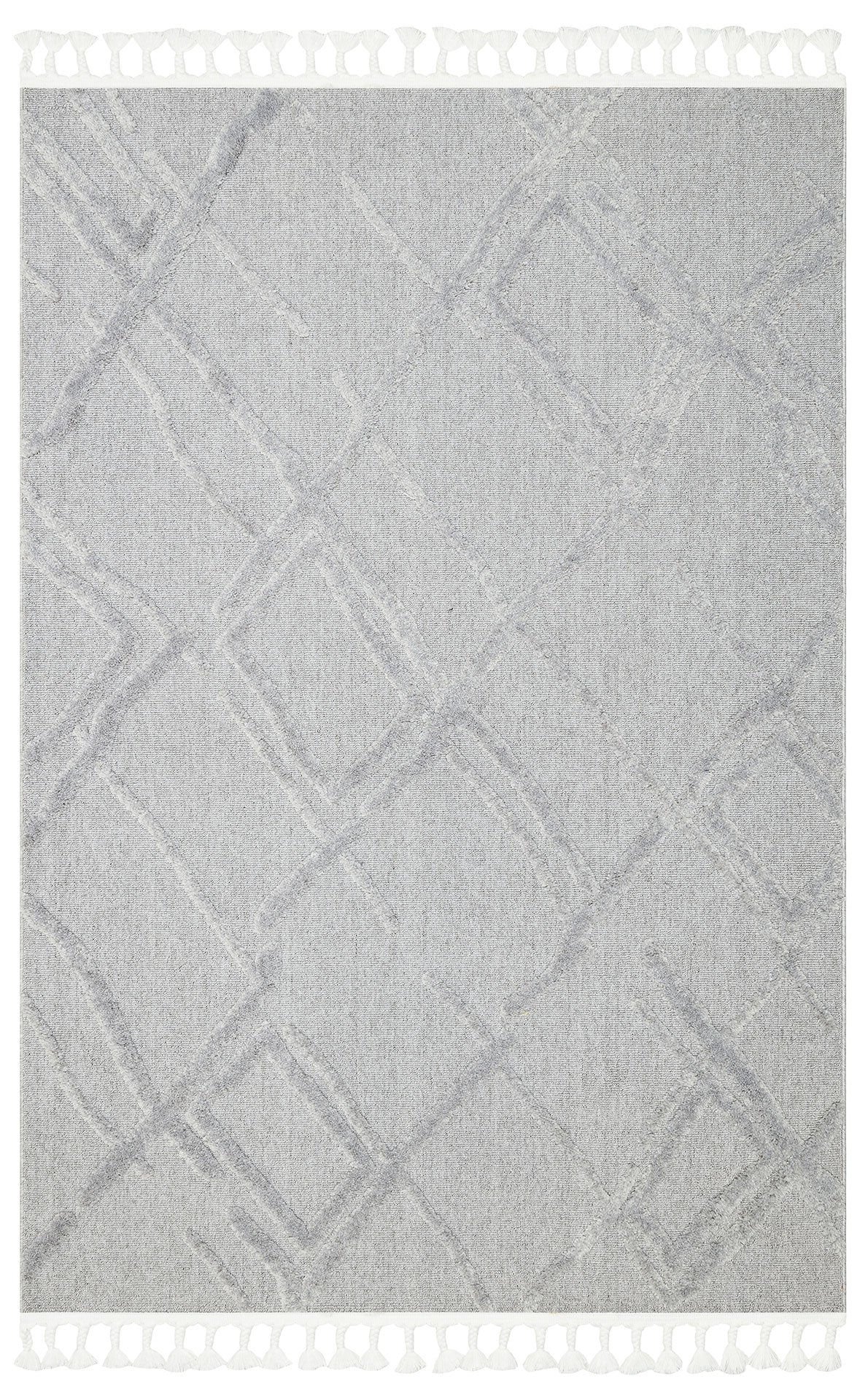 Gray Soft Textured Antiallergic Modern Scandinavian Carpet with Ethnic Knitted Patterns