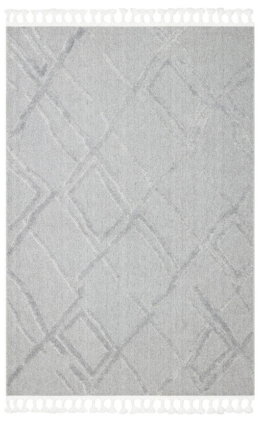 Gray Soft Textured Antiallergic Modern Scandinavian Carpet with Ethnic Knitted Patterns