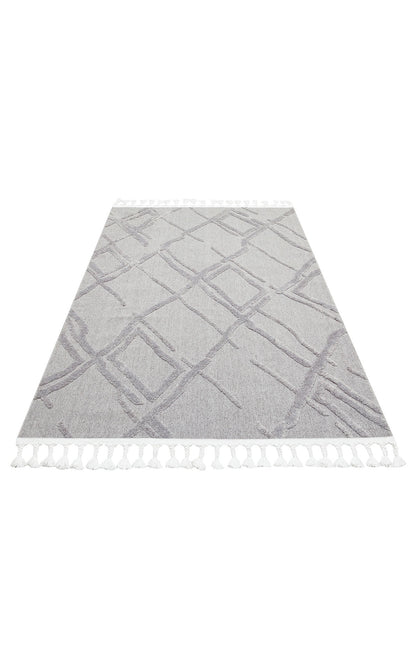 Gray Soft Textured Antiallergic Modern Scandinavian Carpet with Ethnic Knitted Patterns