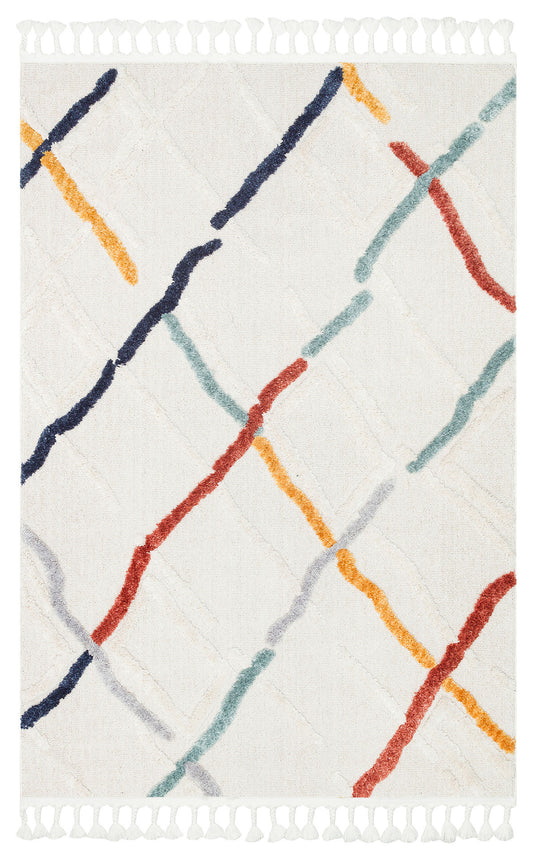 Antiallergic Modern Scandinavian Carpet with Colorful Soft Textured Ethnic Knitted Patterns