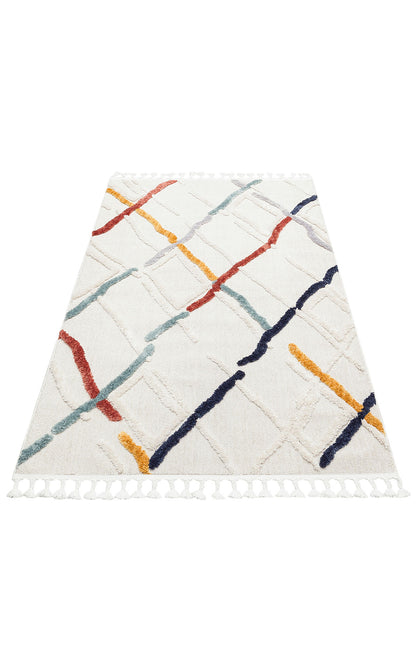 Antiallergic Modern Scandinavian Carpet with Colorful Soft Textured Ethnic Knitted Patterns