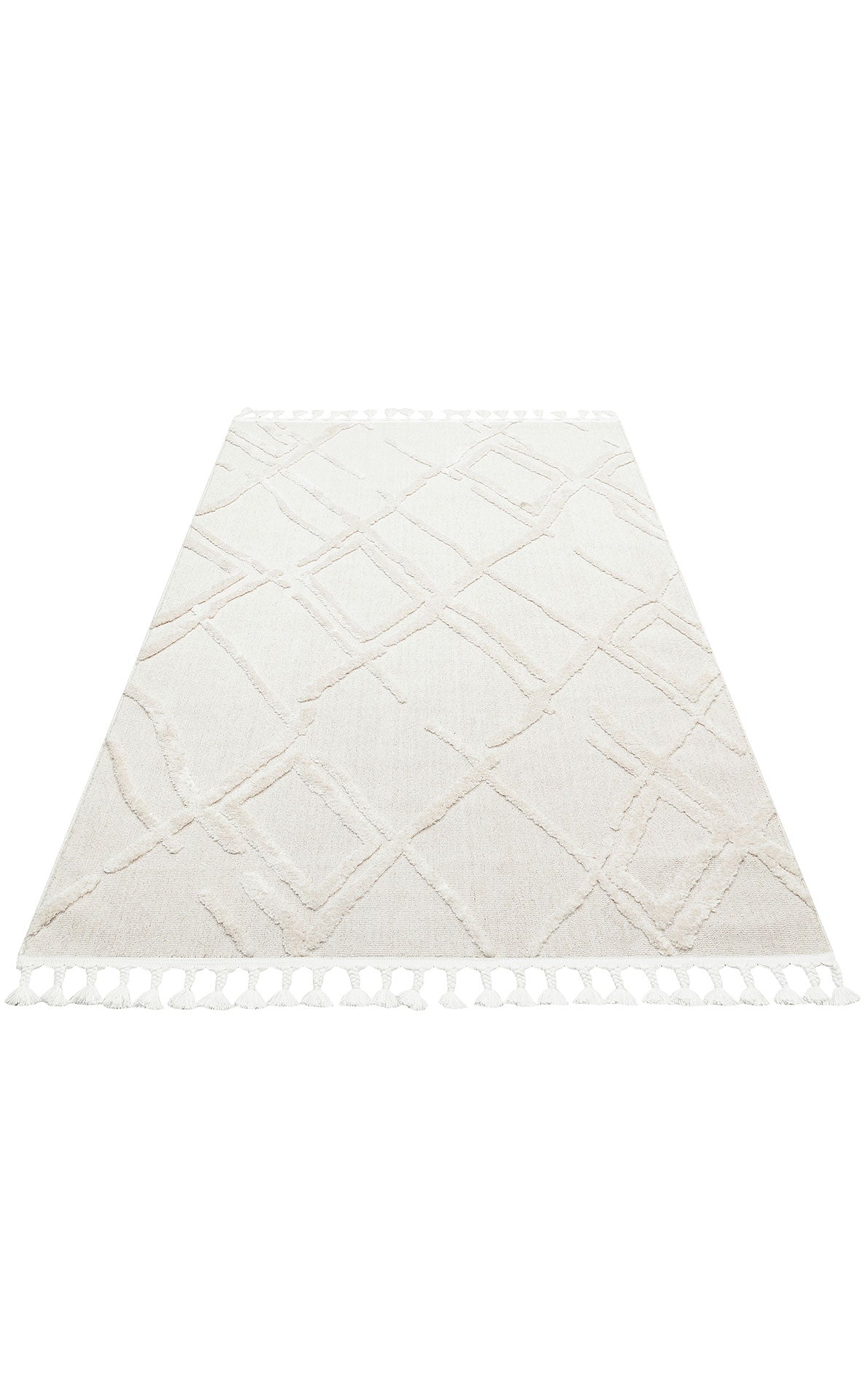 Antiallergic Modern Scandinavian Carpet with White Soft Texture Ethnic Knitted Patterns