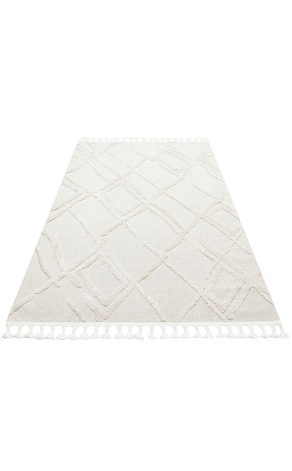 Antiallergic Modern Scandinavian Carpet with White Soft Texture Ethnic Knitted Patterns