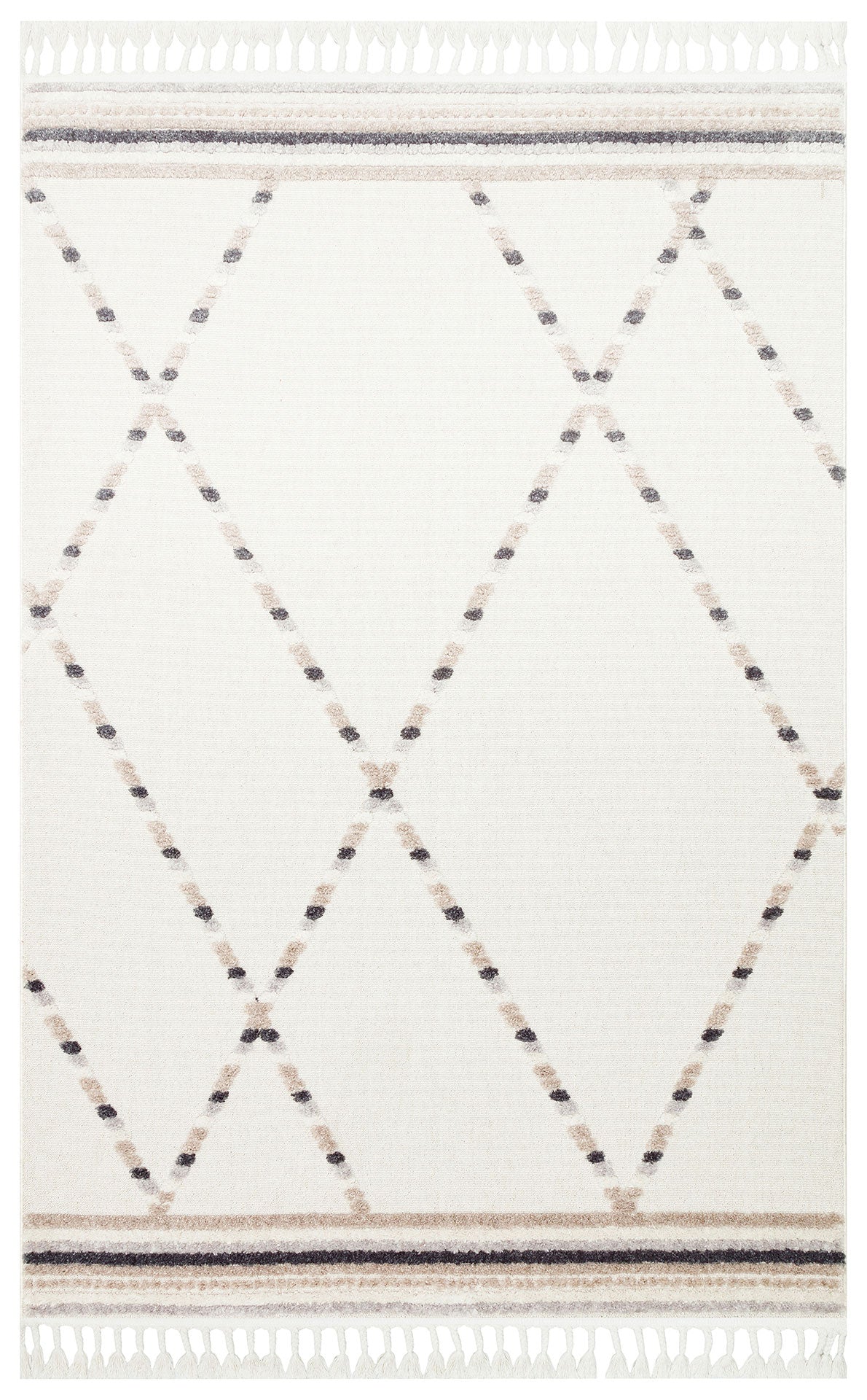 White Beige Soft Textured Antiallergic Modern Scandinavian Carpet with Ethnic Knitted Patterns