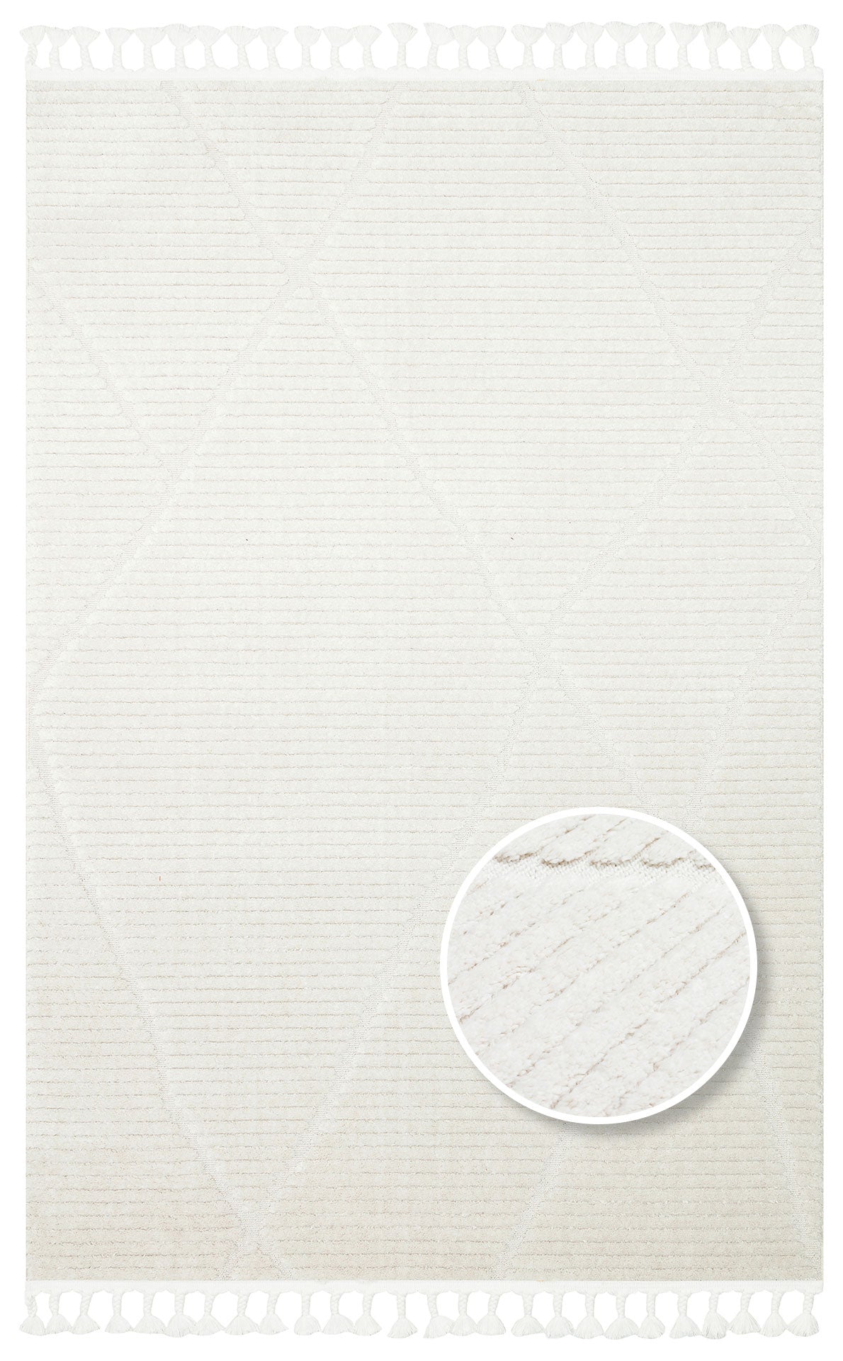 Antiallergic Modern Scandinavian Carpet with White Soft Texture Ethnic Knitted Patterns